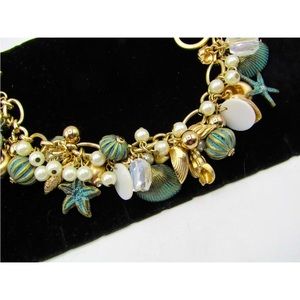 Bella Jack Sea Beach Themed Charm, MOP, Glass Beaded Toggle Bracelet D2-50